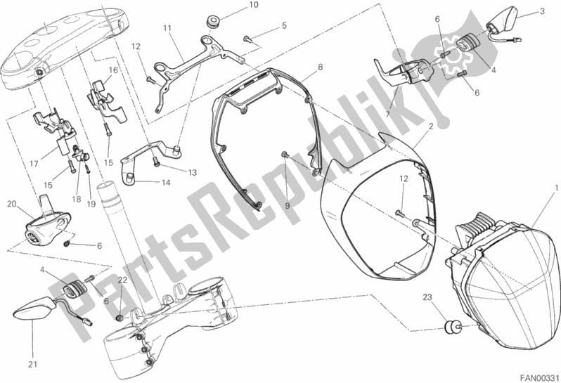 All parts for the Headlight of the Ducati Diavel Xdiavel Sport Pack Brasil 1260 2019